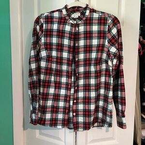 J.Crew Factory Plaid Flannel Ruffle Button Down